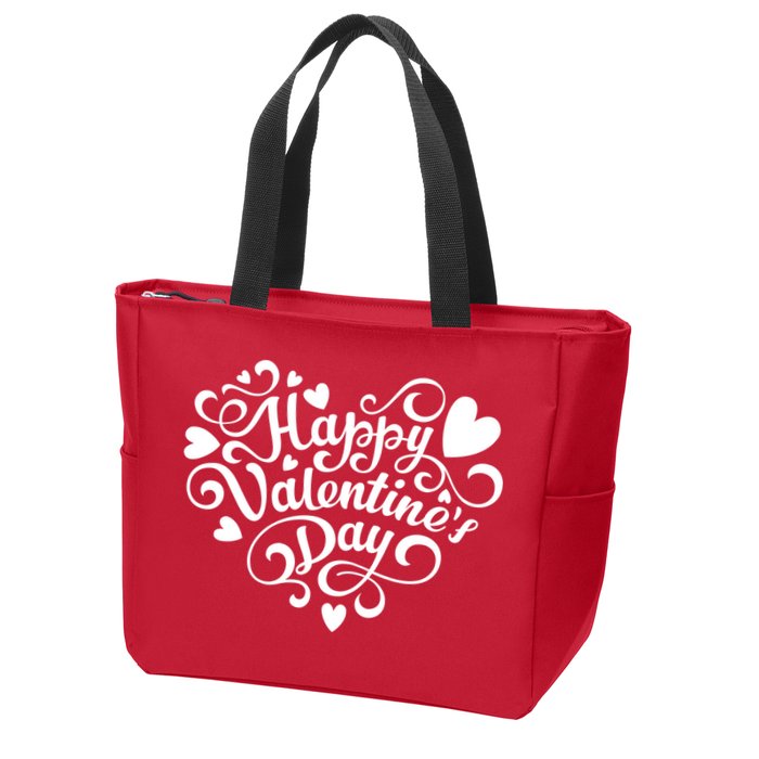 Happy Valentines Day Shaped Heart Zip Tote Bag