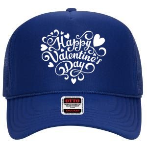 Happy Valentines Day Shaped Heart High Crown Mesh Back Trucker Hat