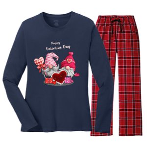 Happy Valentines Day Gnomes Heart Valentine Day For Women's Long Sleeve Flannel Pajama Set 