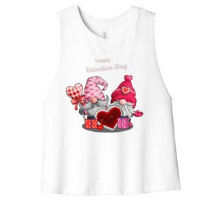 Happy Valentines Day Gnomes Heart Valentine Day For Women's Racerback Cropped Tank