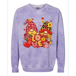 Happy Valentines Day Gnomes Leopard With Sunflower Valentine Colorblast Crewneck Sweatshirt