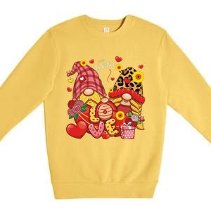 Happy Valentines Day Gnomes Leopard With Sunflower Valentine Premium Crewneck Sweatshirt