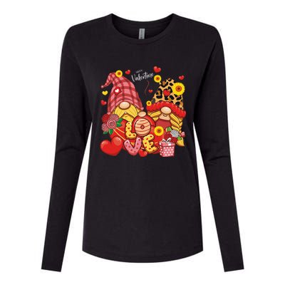 Happy Valentines Day Gnomes Leopard With Sunflower Valentine Womens Cotton Relaxed Long Sleeve T-Shirt