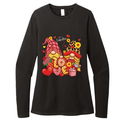 Happy Valentines Day Gnomes Leopard With Sunflower Valentine Womens CVC Long Sleeve Shirt