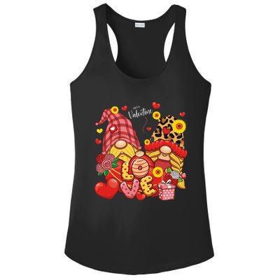 Happy Valentines Day Gnomes Leopard With Sunflower Valentine Ladies PosiCharge Competitor Racerback Tank