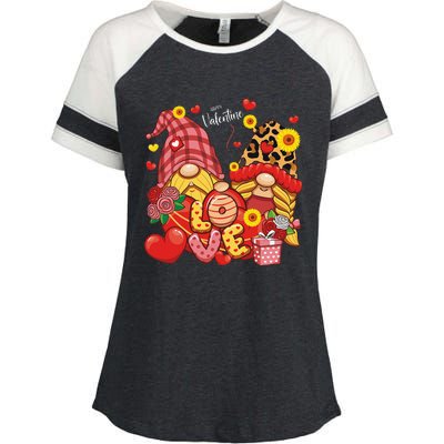 Happy Valentines Day Gnomes Leopard With Sunflower Valentine Enza Ladies Jersey Colorblock Tee