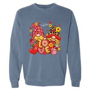 Happy Valentines Day Gnomes Leopard With Sunflower Valentine Garment-Dyed Sweatshirt