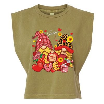 Happy Valentines Day Gnomes Leopard With Sunflower Valentine Garment-Dyed Women's Muscle Tee