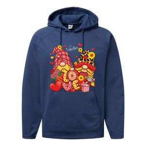 Happy Valentines Day Gnomes Leopard With Sunflower Valentine Performance Fleece Hoodie