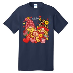 Happy Valentines Day Gnomes Leopard With Sunflower Valentine Tall T-Shirt