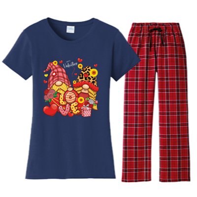 Happy Valentines Day Gnomes Leopard With Sunflower Valentine Women's Flannel Pajama Set