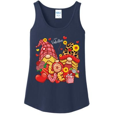 Happy Valentines Day Gnomes Leopard With Sunflower Valentine Ladies Essential Tank