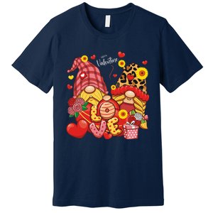 Happy Valentines Day Gnomes Leopard With Sunflower Valentine Premium T-Shirt