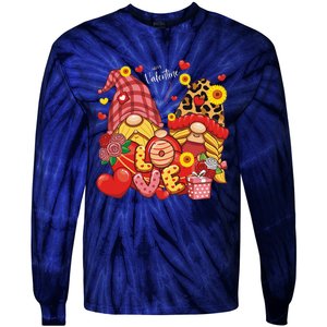 Happy Valentines Day Gnomes Leopard With Sunflower Valentine Tie-Dye Long Sleeve Shirt