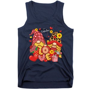 Happy Valentines Day Gnomes Leopard With Sunflower Valentine Tank Top