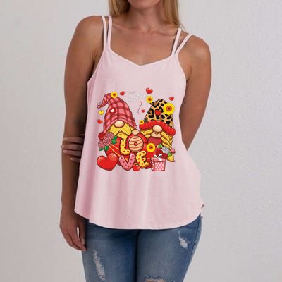 Happy Valentines Day Gnomes Leopard With Sunflower Valentine Women's Strappy Tank