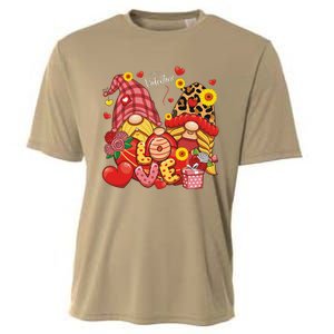 Happy Valentines Day Gnomes Leopard With Sunflower Valentine Cooling Performance Crew T-Shirt