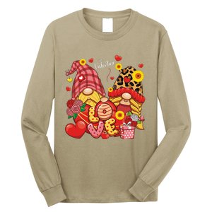 Happy Valentines Day Gnomes Leopard With Sunflower Valentine Long Sleeve Shirt