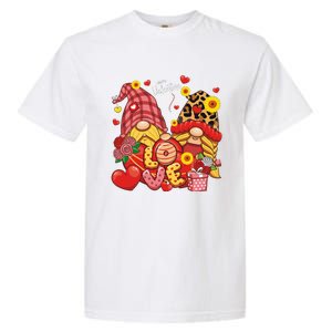 Happy Valentines Day Gnomes Leopard With Sunflower Valentine Garment-Dyed Heavyweight T-Shirt