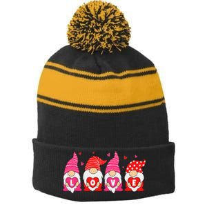 Happy Valentines Day Gnomes Love Matching Couples Stripe Pom Pom Beanie