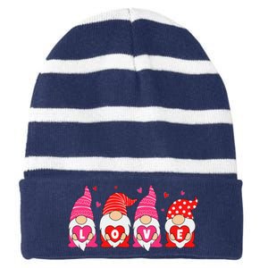 Happy Valentines Day Gnomes Love Matching Couples Striped Beanie with Solid Band