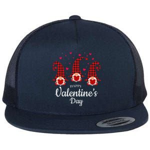 Happy Valentines Day Gnomes Plaid & Hearts Love Gift Flat Bill Trucker Hat