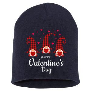 Happy Valentines Day Gnomes Plaid & Hearts Love Gift Short Acrylic Beanie