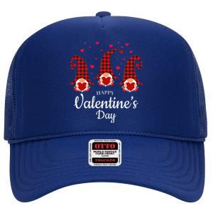 Happy Valentines Day Gnomes Plaid & Hearts Love Gift High Crown Mesh Back Trucker Hat