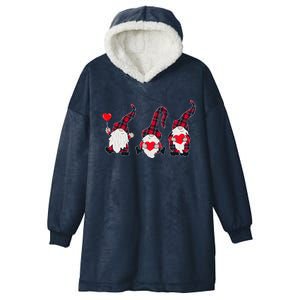 Happy Valentines Day Gnomes Plaid Buffalo Heart Gnome Lover Hooded Wearable Blanket