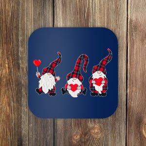 Happy Valentines Day Gnomes Plaid Buffalo Heart Gnome Lover Coaster