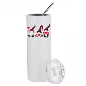 Happy Valentines Day Gnomes Plaid Buffalo Heart Gnome Lover Stainless Steel Tumbler