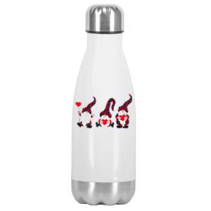 Happy Valentines Day Gnomes Plaid Buffalo Heart Gnome Lover Stainless Steel Insulated Water Bottle