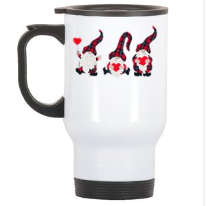 Happy Valentines Day Gnomes Plaid Buffalo Heart Gnome Lover Stainless Steel Travel Mug