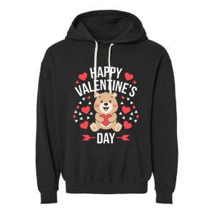 Happy ValentineS Day Cute Bear Heart For Garment-Dyed Fleece Hoodie