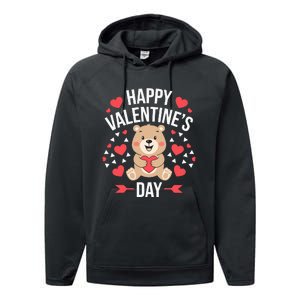 Happy ValentineS Day Cute Bear Heart For Performance Fleece Hoodie