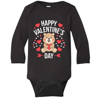 Happy ValentineS Day Cute Bear Heart For Baby Long Sleeve Bodysuit