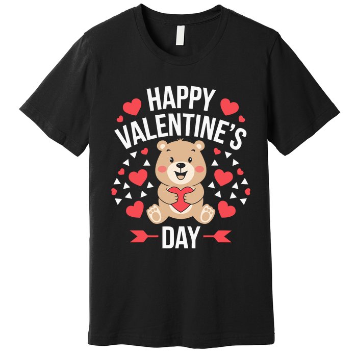 Happy ValentineS Day Cute Bear Heart For Premium T-Shirt