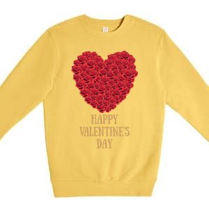 Happy Valentines Day Flowers Rose Heart Gift Premium Crewneck Sweatshirt