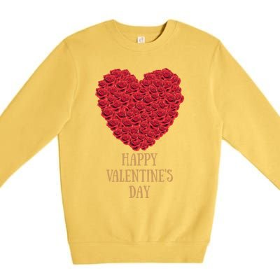 Happy Valentines Day Flowers Rose Heart Gift Premium Crewneck Sweatshirt