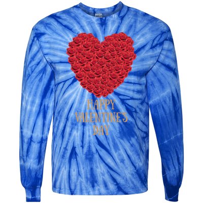 Happy Valentines Day Flowers Rose Heart Gift Tie-Dye Long Sleeve Shirt