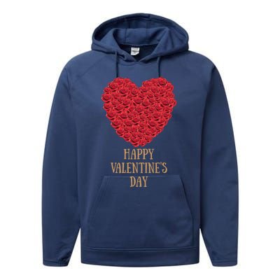 Happy Valentines Day Flowers Rose Heart Gift Performance Fleece Hoodie