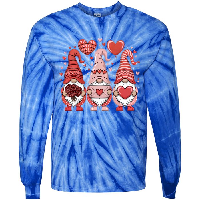 Happy ValentineS Day Gnomes Heart Cute Gift Love Valentine Tie-Dye Long Sleeve Shirt