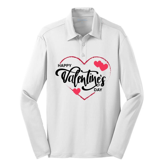 Happy Valentines Day Heart Cute Gift Silk Touch Performance Long Sleeve Polo