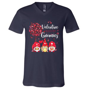 Happy Valentines Day Gnomes With Heart Sunflower Valentine Love V-Neck T-Shirt