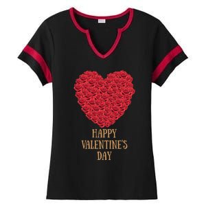 Happy Valentines Day Flowers Rose Heart Cool Gift Ladies Halftime Notch Neck Tee