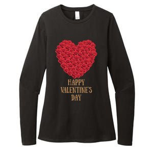 Happy Valentines Day Flowers Rose Heart Cool Gift Womens CVC Long Sleeve Shirt