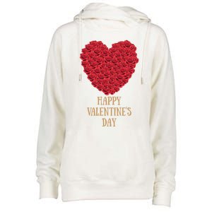 Happy Valentines Day Flowers Rose Heart Cool Gift Womens Funnel Neck Pullover Hood