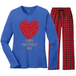 Happy Valentines Day Flowers Rose Heart Cool Gift Women's Long Sleeve Flannel Pajama Set 