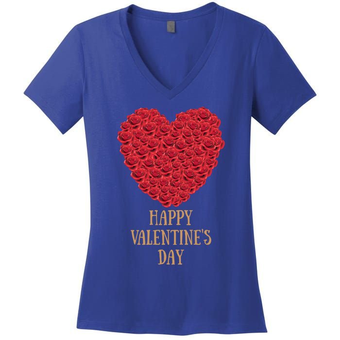 Happy Valentines Day Flowers Rose Heart Cool Gift Women's V-Neck T-Shirt