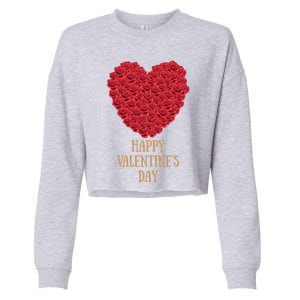 Happy Valentines Day Flowers Rose Heart Cool Gift Cropped Pullover Crew